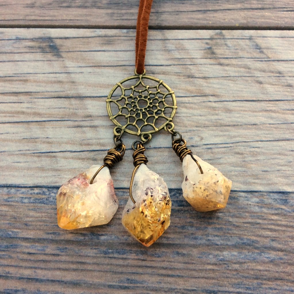 Citrine Rear View Mirror Crystal Car Charm, Healing Jewelry, Necklace